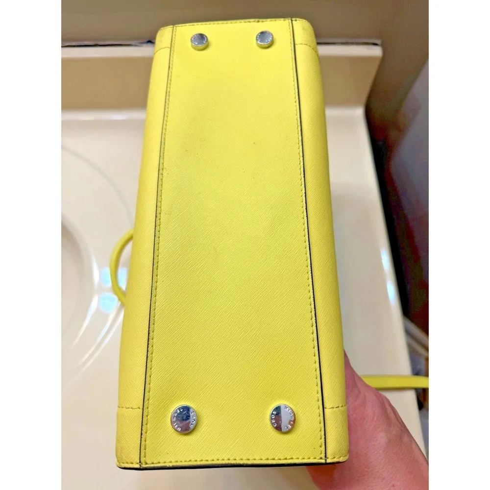 Michael Kors Leather Dillon Satchel Yellow Sunflower Purse Tote Crossbody Charm